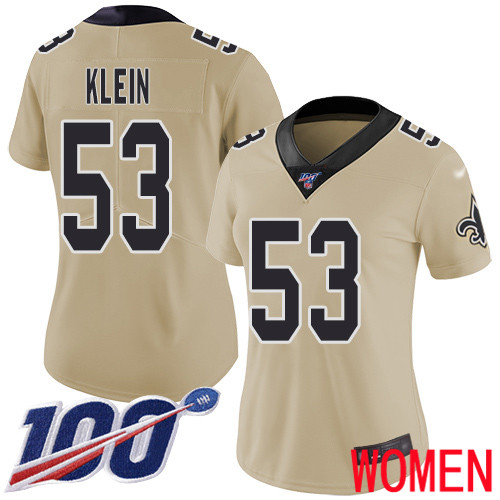 New Orleans Saints Limited Gold Women A J  Klein Jersey NFL Football #53 100th Season Inverted Legend Jersey->youth nfl jersey->Youth Jersey
